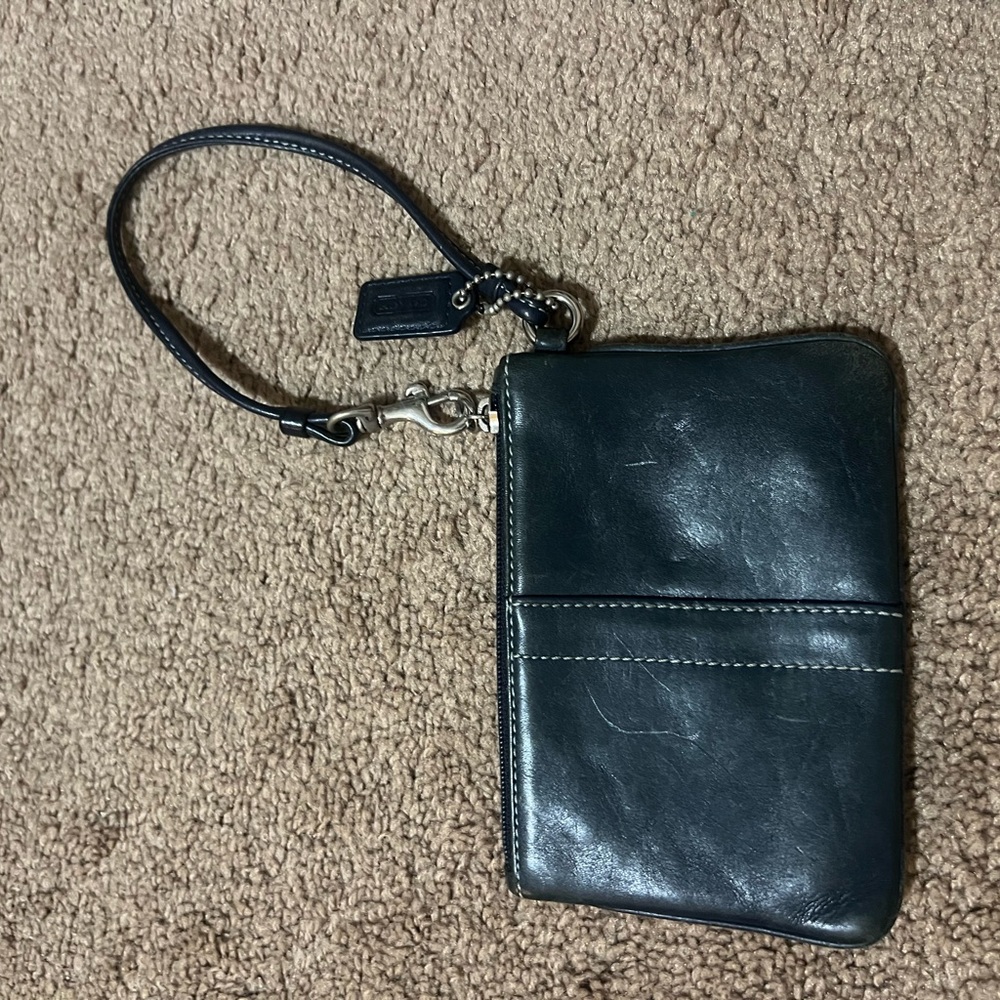 Coach Dark Leather Wristlet - Picture 2 of 4
